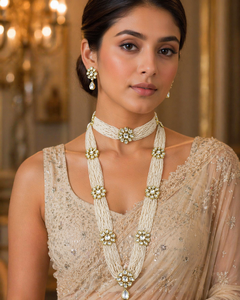 Indian Stylish Layered Pearl Rani Haar Long Kundan Necklace Zircon Alloy Jewellery Set Wedding Engagement Party Gift Hiphop Gold - Product Image 3