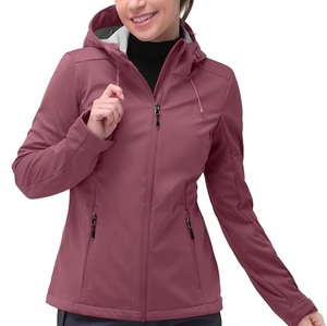 Vestes softshell pour femmes de couleur marron uni, imperméables, coupe-vent, vêtements de travail pour le printemps, service OEM, fermeture éclair sur le devant - Product Image 1