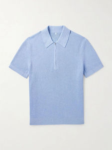 Pull-over à col tricoté personnalisé pour homme, à manches courtes, avec fermeture éclair quart, en maille de haute qualité 100% coton - Product Image 2