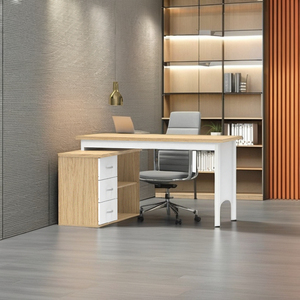 Escritorio de Oficina Moderno Ejecutivo Ajustable en Forma de L o Recto FURNIZONE con 3 Cajones y 2 Estantes Modelo 1379 - Product Image 1