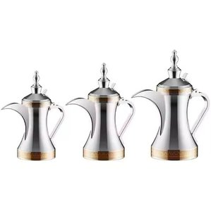 <b>Set</b> of 3 Arabic Dallah in Stainless Steel with Silver Finished Ideal for Elegant Kitchenware and Hotel Ware <b>Tea</b> Service - Product Image 1
