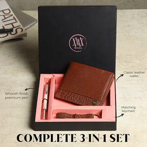 WRIZA Genuine Leather <b>Wallet</b> Combo with Pen and Keychain Gift Set Alligator Pattern <b>RFID</b> Protection Men's Minimalist Style - Product Image 2