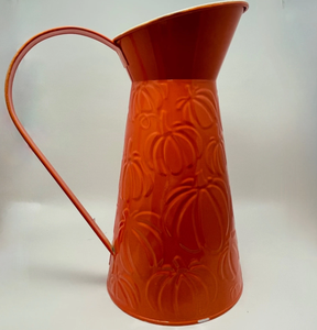 Pichet décoratif, vase à fleurs, bidon à lait, carafe en métal galvanisé, fer, style rustique campagnard, décoration saisonnière automne, citrouille - Product Image 1