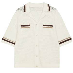 Chemise à rayures en tricot crocheté pour homme, manches courtes, boutonnée, décontractée, pour l'été, tricotage, vente en gros OEM, fourniture personnalisée - Product Image 2