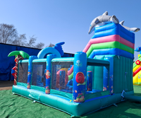 Structure gonflable commerciale combinée château et toboggan, aire de jeux gonflable, certifiée CE, garantie 3 ans, capacité maximale 500 personnes