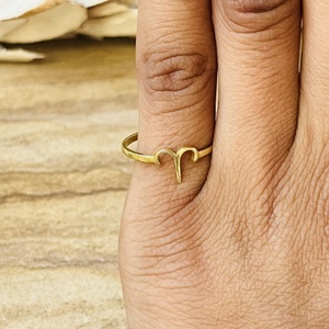 Anillo Zodiacal de Aries con Diseño Moderno y Delicado, Anillos Celestiales de Latón para Mujer, Chapado en Oro de 18k, Banda Minimalista con Horóscopo, Venta al Por Mayor/OEM - Product Image 2
