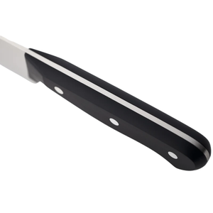 Ensemble de 4 couteaux à steak en acier inoxydable avec lames courbées à bord plat et tranchant, manches noirs à triple rivet pour la cuisine, la salle à manger et la viande - Product Image 5