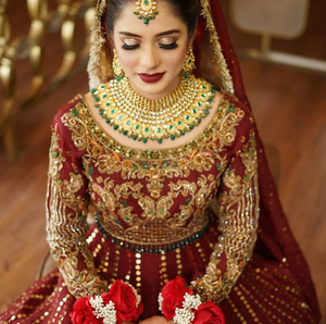 Luxurious Red Embroidered Sequined Organza Ball Gown Dress with V-neck Full <b>Sleeve</b> Silk Lining Floor-Length Formal Wear - Product Image 3