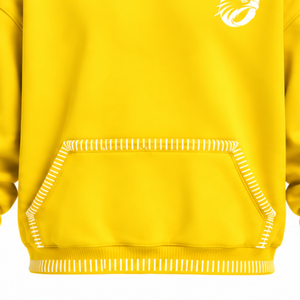 Yellow Stitched Border Distressed Pullover <b>Hoodie</b> Oversized Sweatshirt Contrast <b>Stitch</b> Kangaroo Pocket Casual Streetwear Apparel - Product Image 6