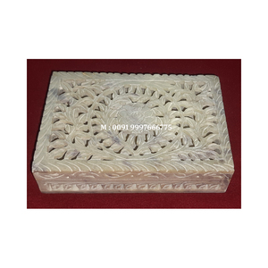 Latest Production Handmade Soapstone Carving Jewelry <b>Box</b> Rectangle Shape With <b>Floral</b> Design Chain Packing And Gifting Purpose - Product Image 4