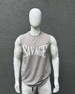 <b>Savage</b> <b>Men's</b> Sleeveless Tank Top Light Blue O-Neck Casual Muscle Shirt Plus Size Cotton Printed Front Letter Design - Product Image 1