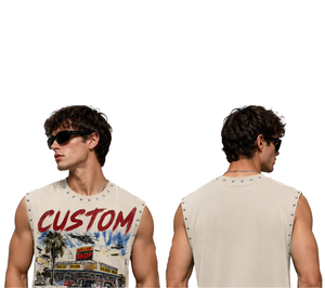 Débardeur graphique surdimensionné personnalisé avec strass, 100 % coton jersey, tissu doux, style vintage, sans manches, unisexe, OEM - Product Image 4