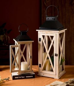 Portavelas de Madera Vintage con Cajón de Almacenamiento, Farol Decorativo Rústico Estilo Granja - Product Image 2