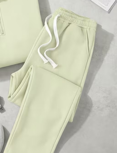 Men's Light Green Hoodie Sweatpants Set Solid Color Casual Winter Wear Polyester/Cotton French Terry Knitted Fabric Breathable - Product Image 4