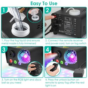 Macchina del fumo da 600W 6000CFM con telecomando wireless, sfera da discoteca RGB, 8 effetti di luce colorati, ghiaccio secco - 8000 ore di intrattenimento - Product Image 4