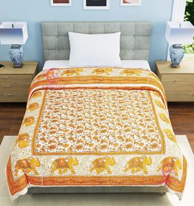 400 TC 100% Cotton Jaipuri Printed Lightweight <b>Single</b> Bed <b>Quilt</b>/Razai/Rajai 85x55 Inches Organic Anti-Bacterial Eco-Friendly - Product Image 1