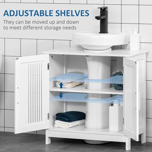 Mobiletto Bianco a 2 Ante Sottolavabo per Bagno, Organizzatore per Mobile Lavabo con Ripiano - Product Image 5