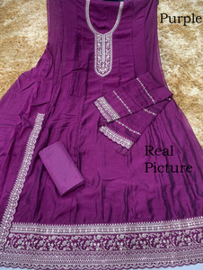 Moda India de Tendencia para Mujer, Kurti Anarkali Largo de Seda Banglory con Bordado, Vestido con Dupatta, Traje para Bodas y Fiestas - Product Image 2