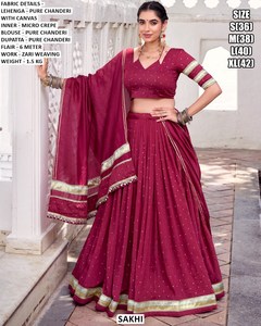 Lehenga Choli nupcial Noor-e-Magenta, largo hasta el suelo, tradicional, de Chanderi, para Diwali, bodas y fiestas, de secado rápido - Product Image 1