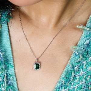 Collier émeraude véritable 15 carats, pendentif en argent Art Déco, cadeaux d'anniversaire pour elle, bijoux fins - Product Image 3