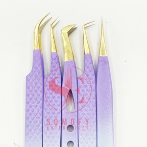 Pinzas profesionales de pestañas de acero inoxidable de alta calidad Diamond Nano Grip 45 75 90 grados punta de fibra herramienta de extensiones de volumen - Product Image 6