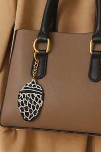 Handmade Bohemian Black White Seed Beads Decorative Chain with Still <b>Life</b> Pattern Attached Handbag Zipper <b>Ring</b> for Gifting Use - Product Image 2