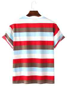 Camisetas de algodón de alta calidad con bloques de color para parejas, populares, sencillas, holgadas, de manga corta, de tejido de punto, para hombre. - Product Image 5