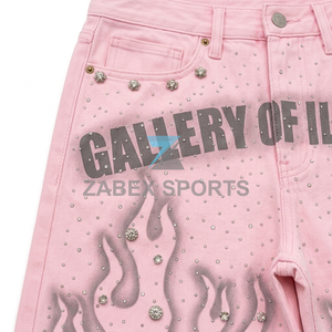 Shorts en jean de luxe pour hommes, décorés de strass, en coton premium, style streetwear décontracté, shorts d'été, fabricant de vêtements OEM ODM - Product Image 3