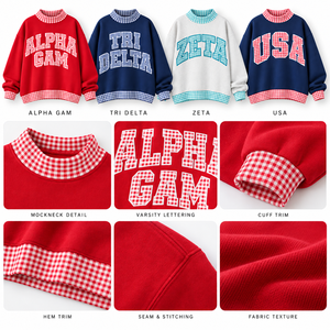 Sudadera extragrande de cuadros vichy personalizada para mujer con apliques de letras universitarias bordadas, jersey de hermandad universitaria, venta al por mayor, marca privada - Product Image 5