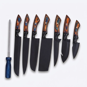 Juego de cuchillos de cocina profesionales de acero inoxidable con recubrimiento en polvo hechos a mano, mango de madera Pakka, fabricante directo de fábrica, OEM. - Product Image 1