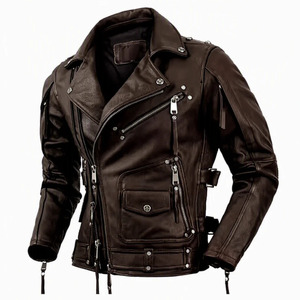 Veste de motard en cuir PU gris pour homme, col rabattu, fermeture éclair, coupe ajustée, manches classiques, style automne - Product Image 2