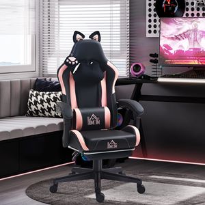 Sedia da Gaming Nera Girevole in Ecopelle con Poggiatesta, Supporto Lombare e Poggiapiedi per Casa e Ufficio - Product Image 2