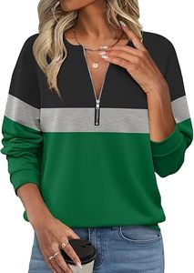 Sudaderas de mujer con media cremallera, forro polar, bloques de color, con capucha, para otoño e invierno - Product Image 4