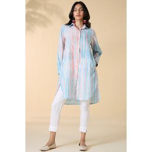 Chemise Kurti en coton imprimé pour femmes, longue, boutonnée, avec fentes latérales, tenue décontractée d'été - Product Image 1