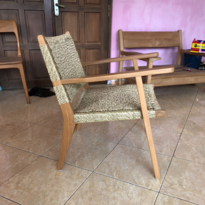Fauteuil en corde de teck naturel, style Mid-Century, pour salon et salle à manger, mobilier pour projets hôteliers, fabricant Jepara Indonésie, export. - Product Image 5