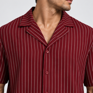 Ensemble chemise et short à rayures pour homme – Coupe ample de qualité supérieure, col cubain, tenue d'été en deux pièces - Product Image 4