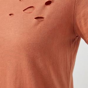 เสื้อยืดครอปท็อปผู้หญิงสไตล์วินเทจแบบทำสีซีดขาดๆ สำหรับขายส่งช่วงซัมเมอร์ คอกลม ทรงครอปท็อป  รับสั่งทำสีตามต้องการ - Product Image 5