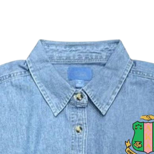   เสื้อเชิ้ตยีนส์ปักลายโล่ห์ แขนยาว สีฟ้าอ่อน สำหรับผู้หญิง ผ้าฝ้าย ติดกระดุม คอปก สไตล์กรีก สำหรับสตรีนักศึกษา ชุดลำลอง - Product Image 5