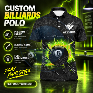Camisetas de Manga Corta Personalizadas para Billar, Jersey de Billar con Estampado por Transferencia de Calor en Tela de Poliéster/Algodón - Product Image 1
