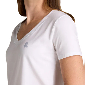 T-shirt pour femme à col en V, manches courtes, couleur unie, logo, vêtement décontracté, coupe classique, tissu jersey 100% coton biologique, séchage rapide, été - Product Image 5