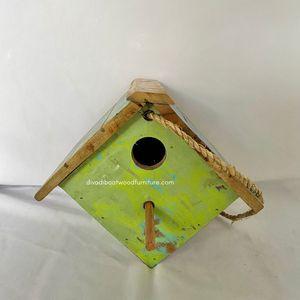 Nichoir pour oiseaux en bois recyclé, fait main, durable, en forme de bateau, couleur bois vieilli, cage à oiseaux originale, pour petits oiseaux d'extérieur - Product Image 1