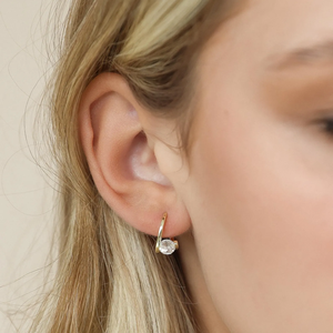 Solid 14K Gold Lab Diamond Earring V-Shape Diamond Huggie Earrings Minimalist Dainty Hoop Solitaire Lever-<b>back</b> Jewelry for Women - Product Image 4