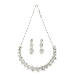 <b>Silver</b> Plated Alloy <b>Necklace</b> Earrings <b>Set</b> Pear Cut Crystal Rhinestone Women's Wedding Jewelry Romantic Style - Product Image 3