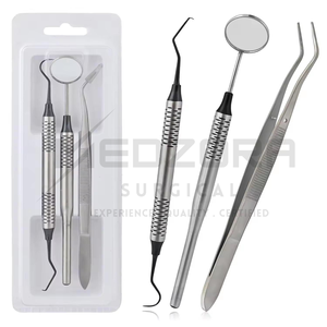 Juego de 3 Instrumentos Dentales Manuales Reutilizables de Acero Inoxidable: Espejo, Explorador y Pinzas - Product Image 3