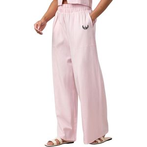 Womens Blush Pink Straight Lounge Trousers Canvas <b>Elastic</b> Waist Relaxed Fit Casual Summer Comfort Pants - Product Image 1