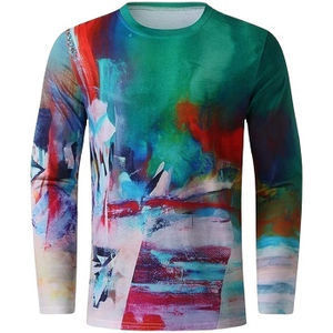 Camiseta informal de uso diario, talla grande, 100% algodón, con efecto tie-dye, para hombre, manga larga, corte holgado, nuevo estilo, camiseta de manga larga con efecto tie-dye. - Product Image 5