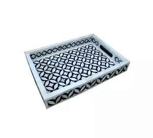 Plateau de service personnalisé de haute qualité fabriqué à la main en bois naturel incrusté d'os écologique pour la maison, les restaurants et les hôtels directement - Product Image 1