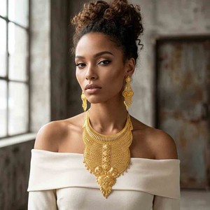 Conjuntos de Joyería Largos de Latón Chapado en Oro de 14K, 18K, 24K, Diseño Tradicional Turco, Collares Largos para Novia, Venta al por Mayor - Product Image 3