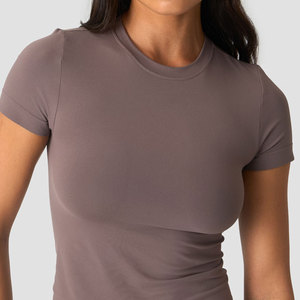 Camiseta Deportiva Personalizada de Fábrica, Corte Ajustado, Diseño Corto, para Mujer, Verano, Absorbe la Humedad, Ajuste Musculoso - Product Image 4