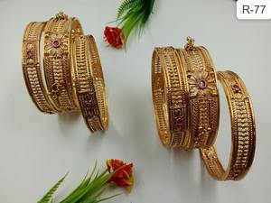 Trending <b>Gold</b> Plated Brass Metal <b>Bangles</b> <b>Set</b> High Quality Cheap Prices for Women and Girls - Product Image 2